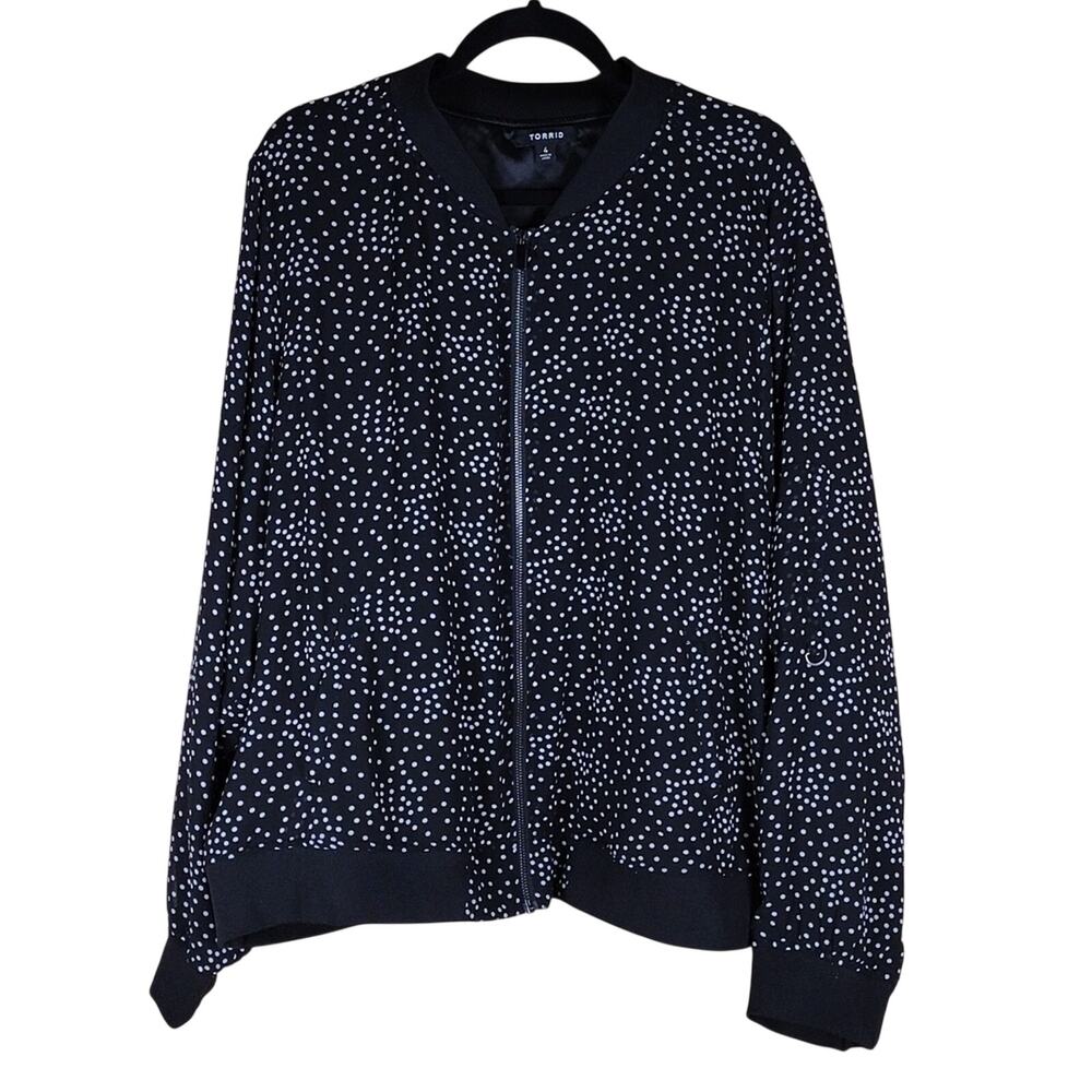 Torrid Bomber Jacket Women’s 4X Black White Polka Dot Chiffon Plus Size Retro